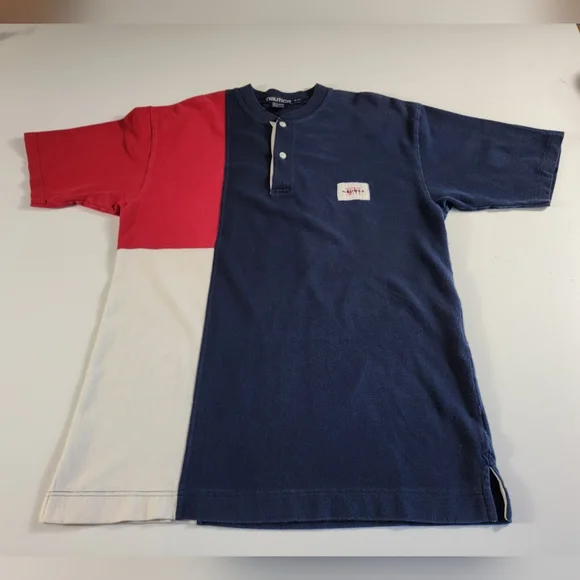 VINTAGE Nautica Polo Shirt Mens M medium Color block Sailing Rugby Cotton - Picture 2 of 7